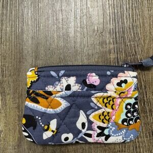 Vera Bradley Blue Floral Quilted Cotton Coin Purse Zip Wallet with Slip Pocket
